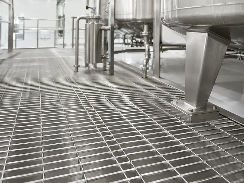 304 stainless steel grating installed as clean industrial platform floor