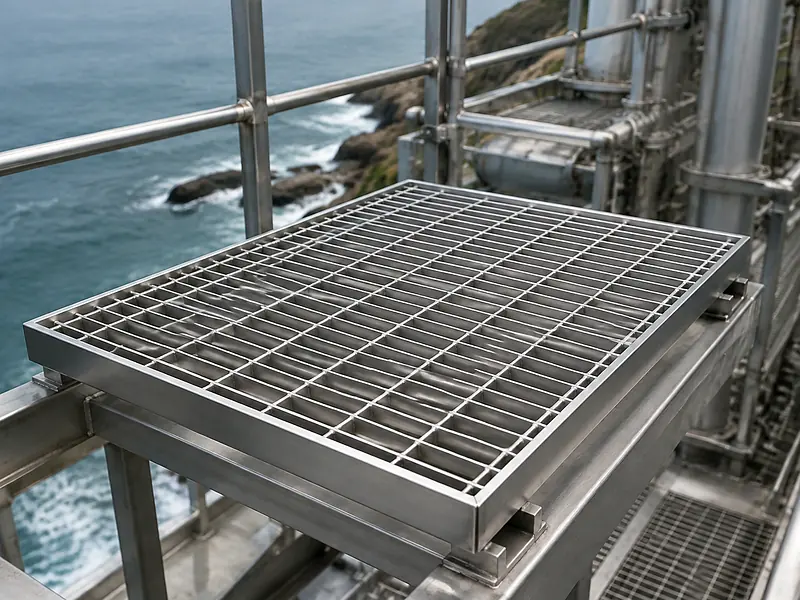 316 stainless steel grating panel on coastal industrial platform