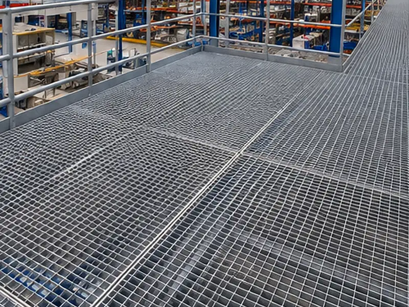 warehouse mezzanine platform with galvanized grating floor panels
