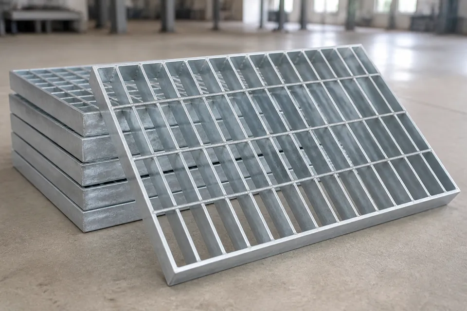 Galvanized steel bar grating panels with parallel bearing bars