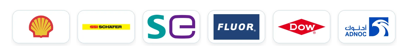 customer case logos for steel grating projects including energy petrochemical warehouse and EPC companies