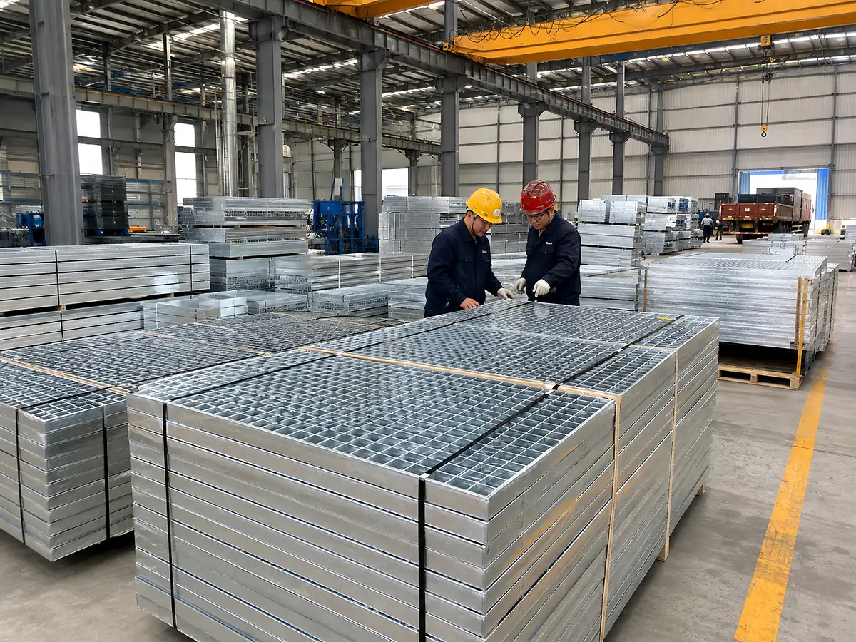 galvanized grating packing and inspection area