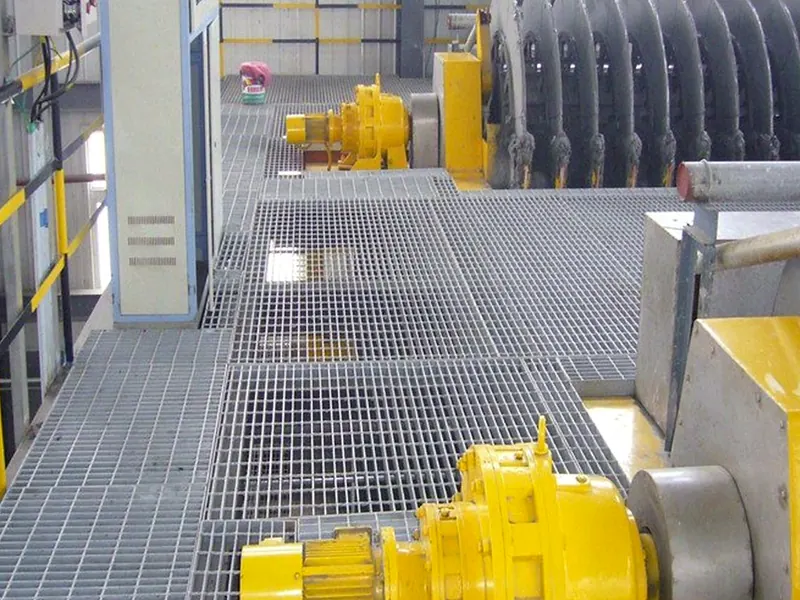 power plant boiler platform with galvanized steel grating floor and yellow equipment