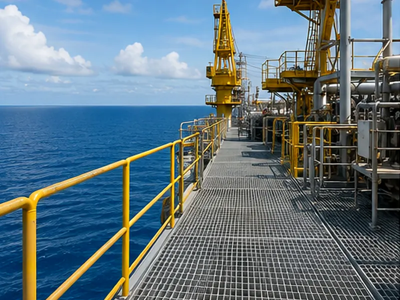 offshore platform galvanized steel grating deck with yellow handrails