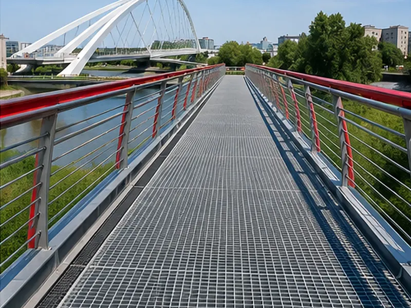 public infrastructure pedestrian bridge with galvanized steel grating deck